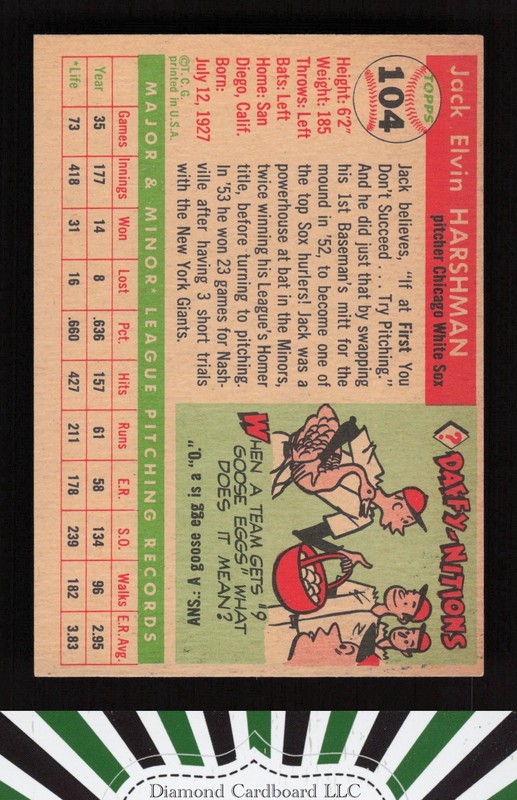 1955 Topps #104 Jack Harshman VGEX k, back