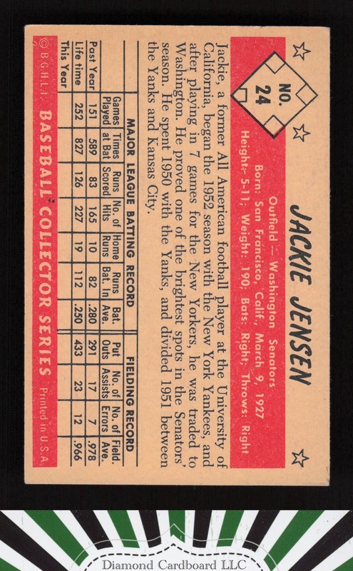 1953 Bowman Color #24 Jackie Jensen VGEX a, back