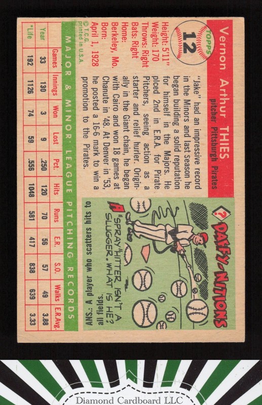 1955 Topps #12 Jake Thies VGEX e, back