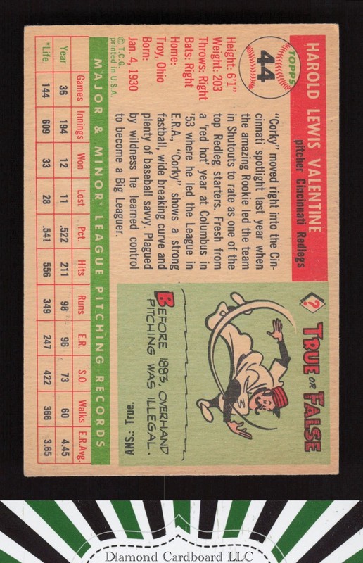1955 Topps #44 Corky Valentine VG+ i, back