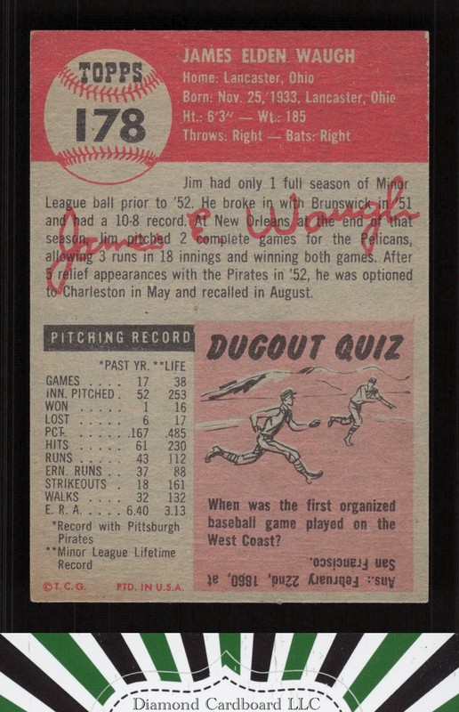 1953 Topps #178 Jim Waugh EXMT f, back