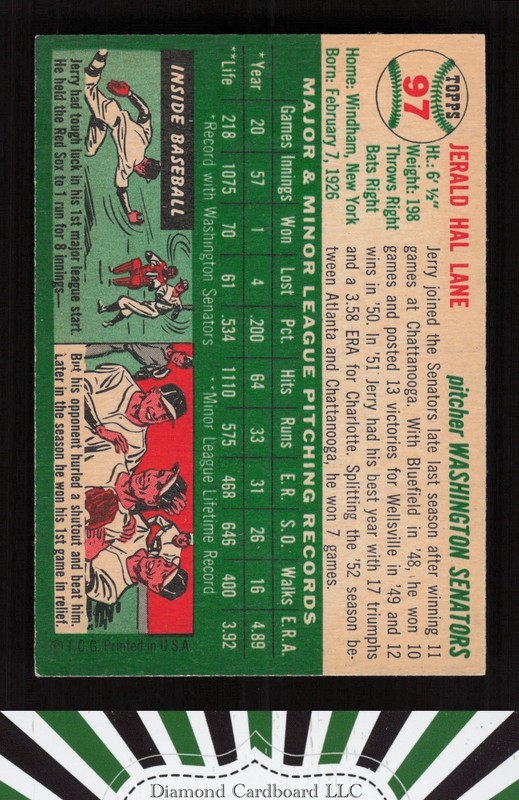 1954 Topps #97 Jerry Lane EXMT m, back