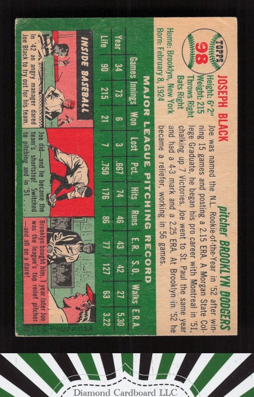 1954 Topps #98 Joe Black VGEX b, back