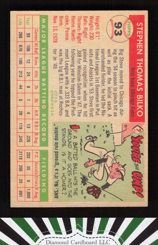 1955 Topps #93 Steve Bilko EX g, back