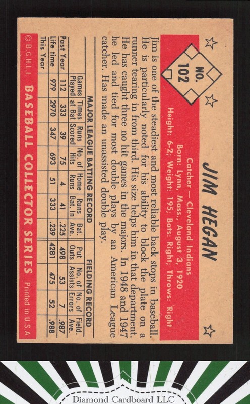 1953 Bowman Color #102 Jim Hegan VGEX b, back