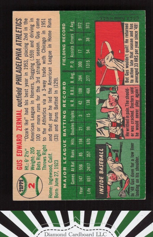 1954 Topps #2 Gus Zernial VGEX k, back