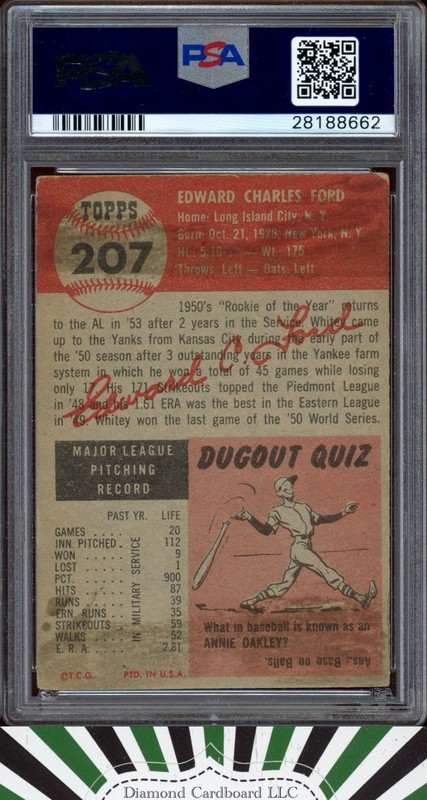 1953 Topps #207 Whitey Ford PSA 3, back