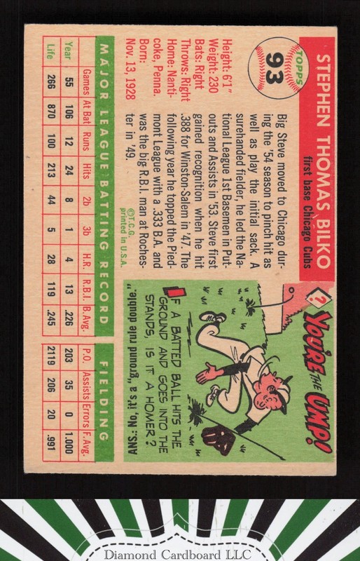 1955 Topps #93 Steve Bilko EX l, back
