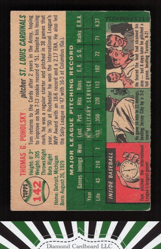 1954 Topps #142 Tom Poholsky VGEX(MC) g, back