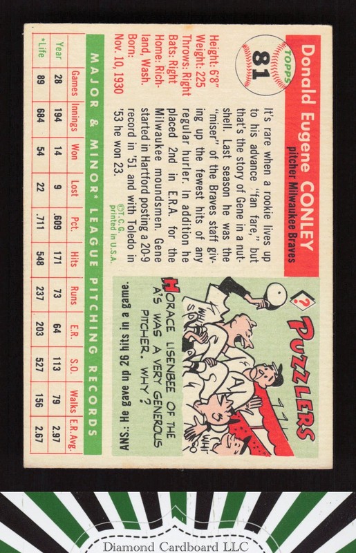 1955 Topps #81 Gene Conley EX k, back