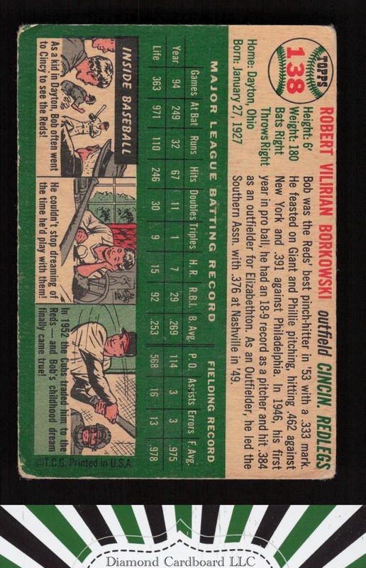 1954 Topps #138 Bob Borkowski GD e, back