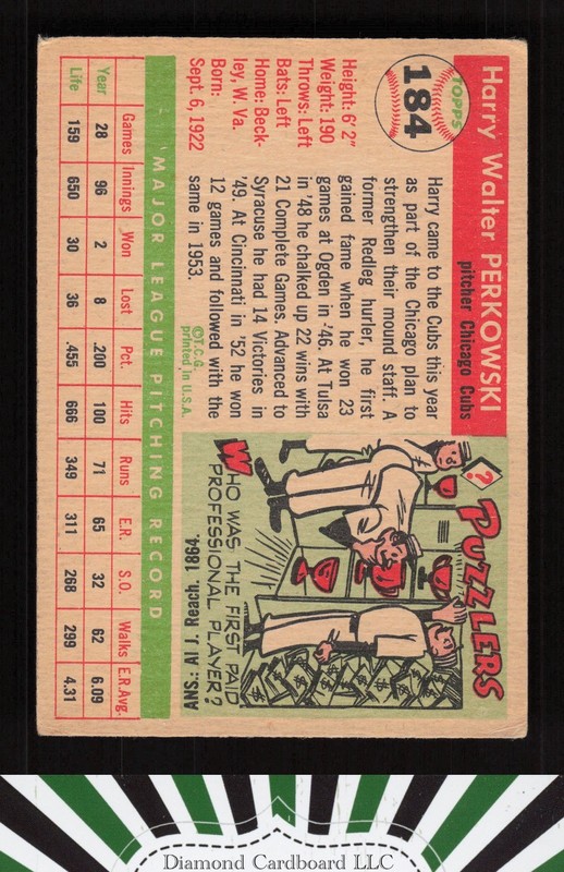 1955 Topps #184 Harry Perkowski VG b, back