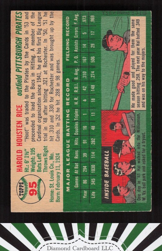 1954 Topps #95 Hal Rice NM (ST) k, back