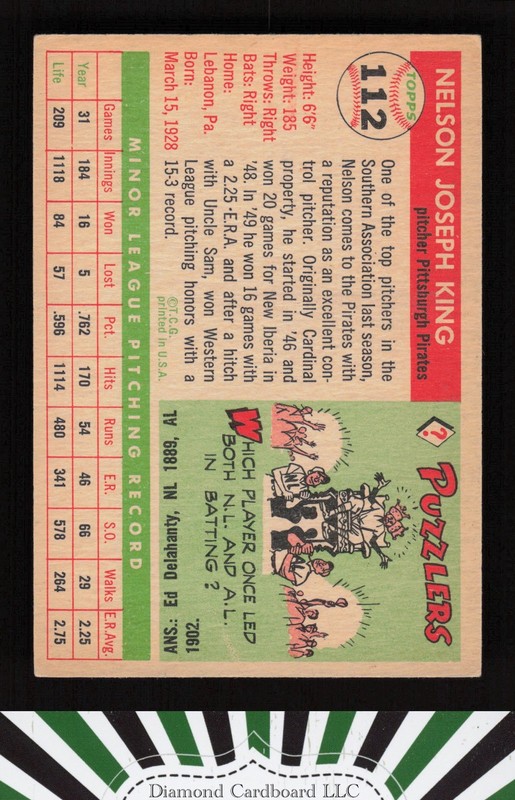 1955 Topps #112 Nelson King VGEX h, back