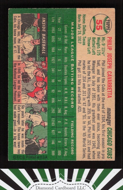 1954 Topps #55 Phil Cavarretta VGEX k, back