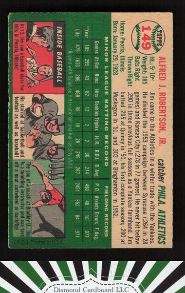 1954 Topps #149 Jim Robertson EX g, back