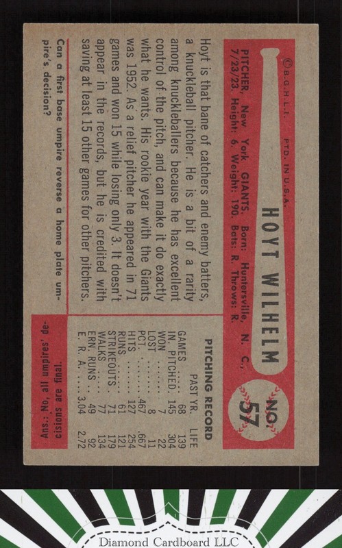 1954 Bowman #57 Hoyt Wilhelm NM k, back