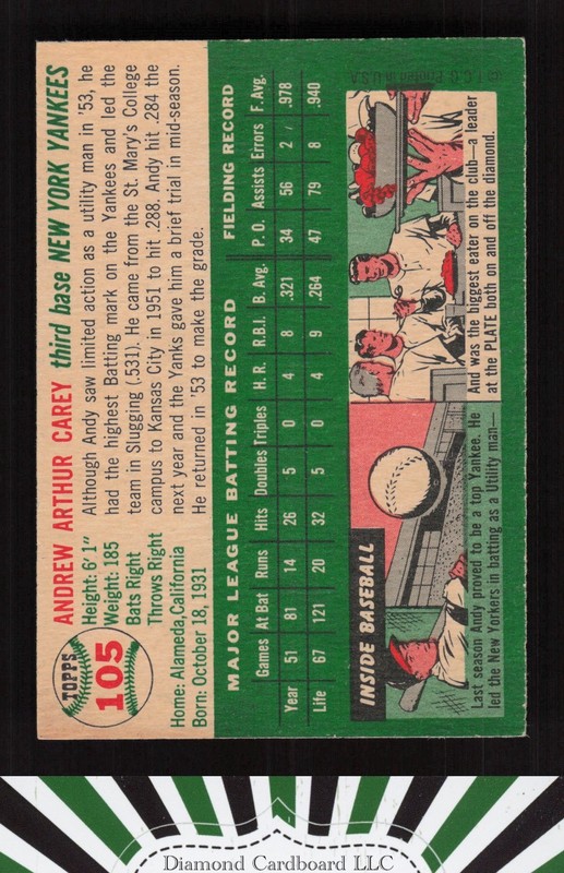 1954 Topps #105 Andy Carey NM c, back
