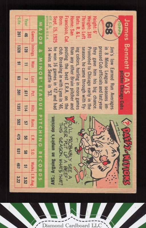 1955 Topps #68 Jim Davis VGEX h, back