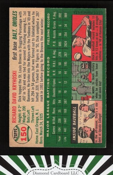 1954 Topps #150 Dick Kryhoski EX [NICELY CENTERED] j, back