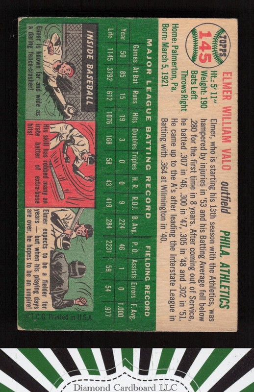 1954 Topps #145 Elmer Valo GD c, back