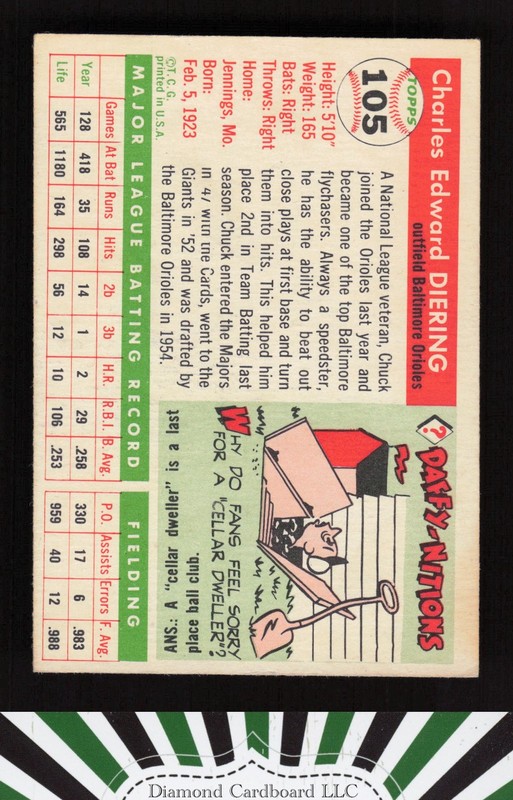 1955 Topps #105 Chuck Diering VGEX b, back