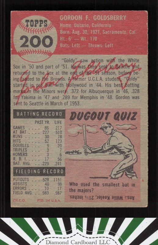 1953 Topps #200 Gordon Goldsberry EX j, back