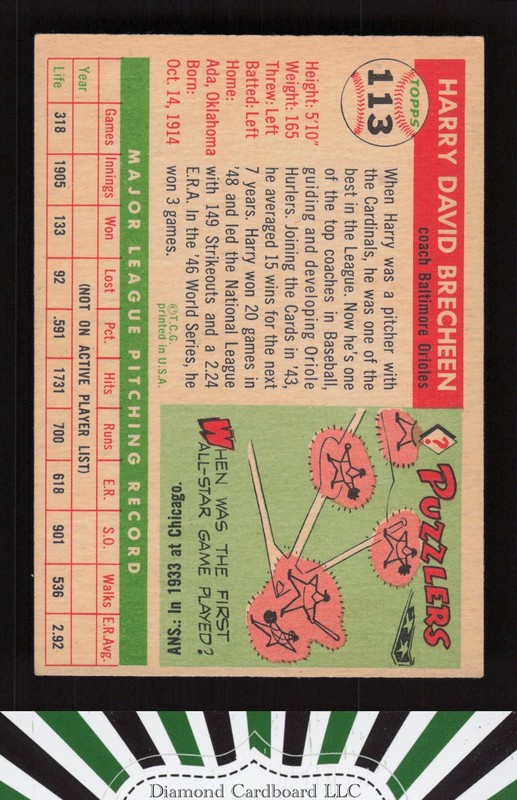 1955 Topps #113 Harry Brecheen EX j, back