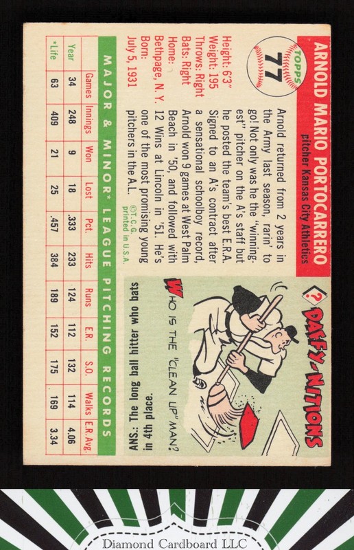 1955 Topps #77 Arnold Portocarrero VGEX (MC) a, back