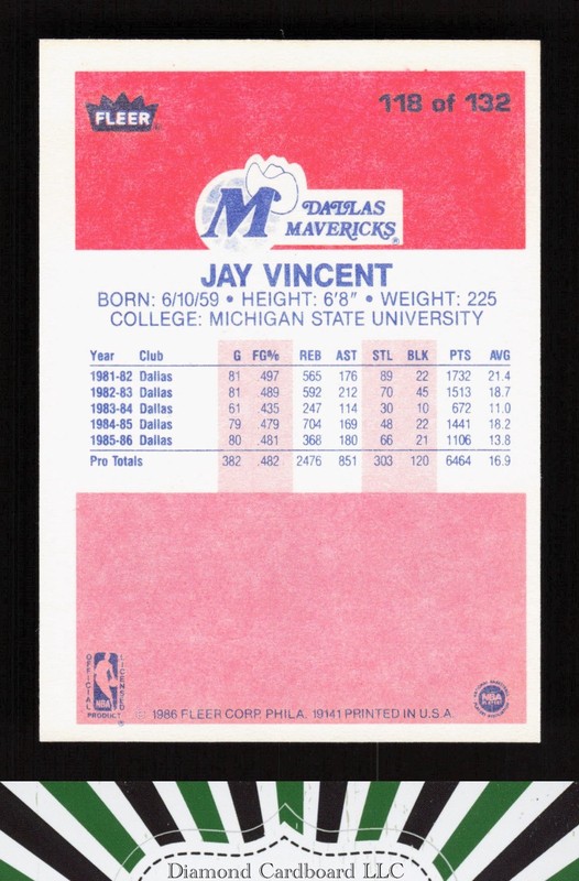 1986-87 Fleer #118 Jay Vincent EXMT, back
