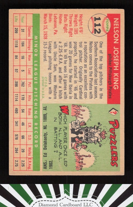 1955 Topps #112 Nelson King VGEX+ m, back
