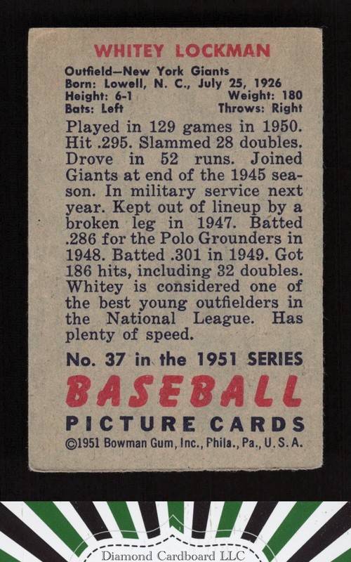 1951 Bowman #37 Whitey Lockman GD, back