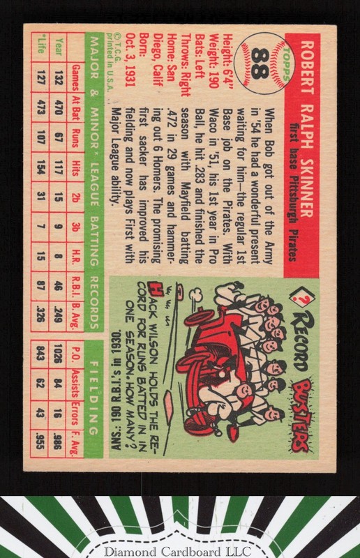 1955 Topps #88 Bob Skinner VGEX e, back