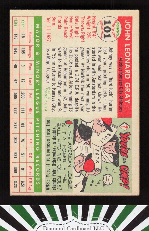 1955 Topps #101 Johnny Gray VGEX i, back