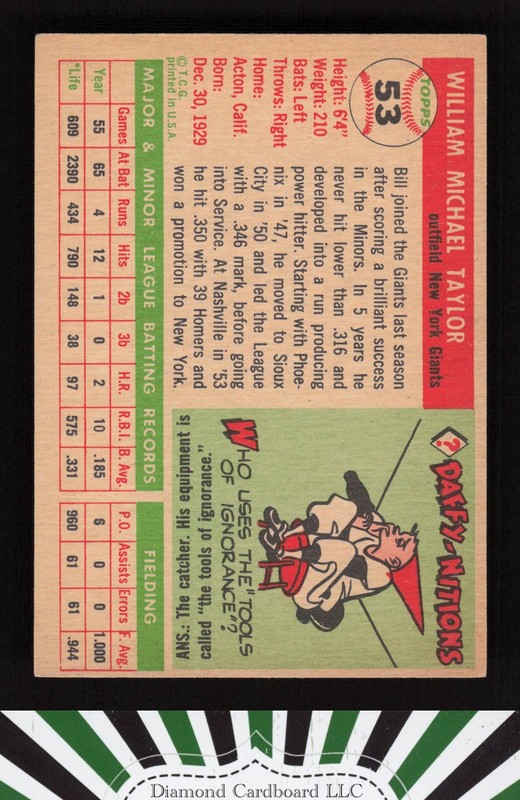 1955 Topps #53 Bill Taylor EX+ m, back