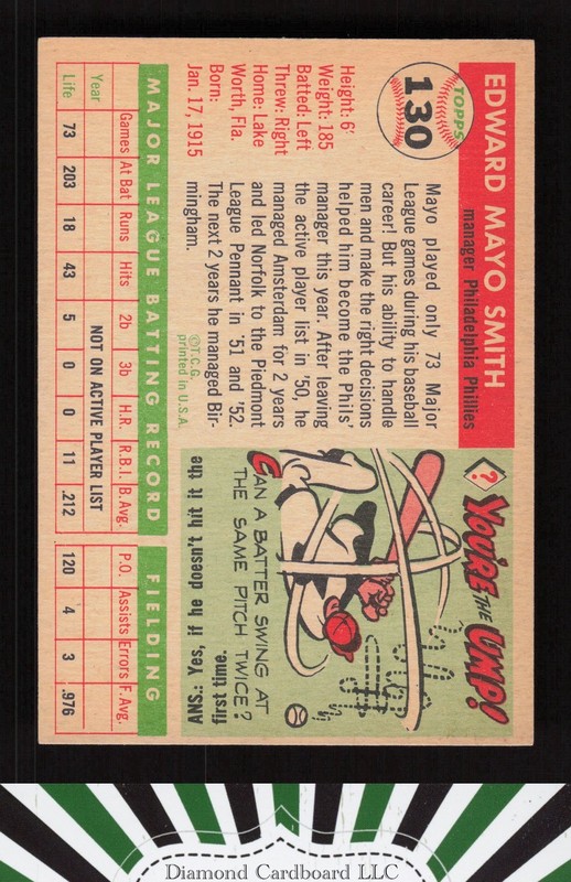 1955 Topps #130 Mayo Smith EX+ i, back