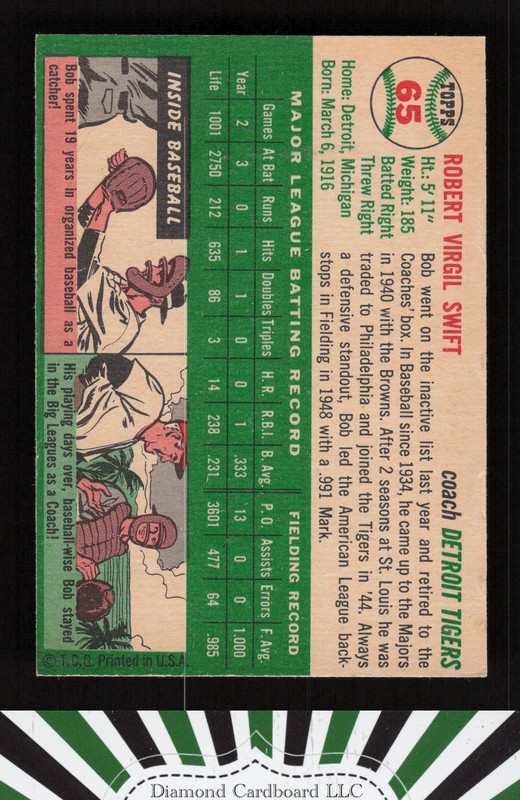 1954 Topps #65 Bob Swift GD l, back