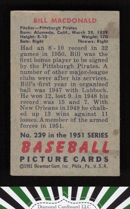 1951 Bowman #239 Bill Macdonald VG, back