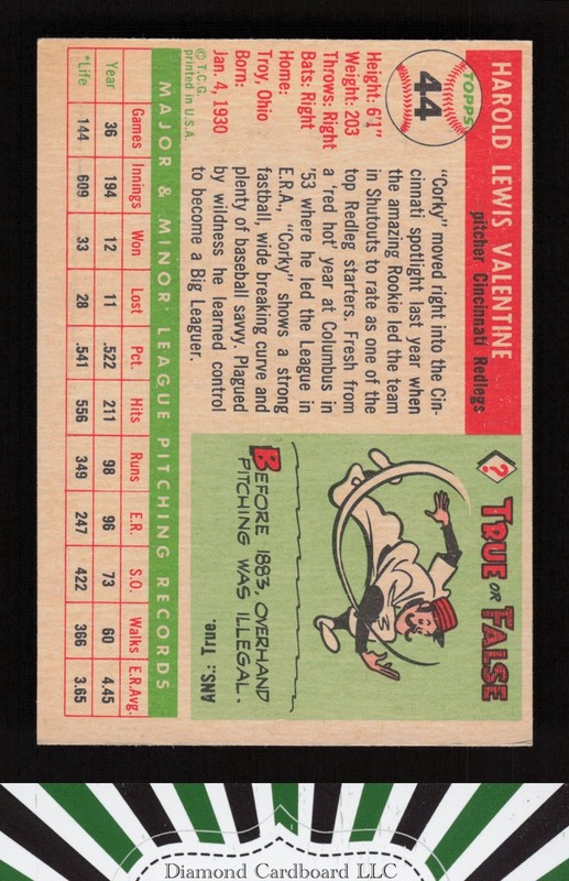 1955 Topps #44 Corky Valentine EX o, back