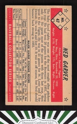 1953 Bowman Color #47 Ned Garver GD b, back