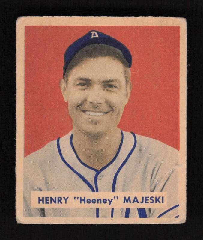 1949 Bowman #127a Henry "Heeney" Majeski Script Name GD+, front