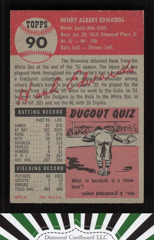 1953 Topps #90 Hank Edwards : Bio uses white text EX e, back