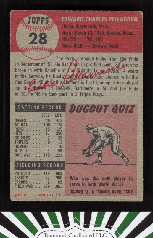 1953 Topps #28 Eddie Pellagrini VG c, back