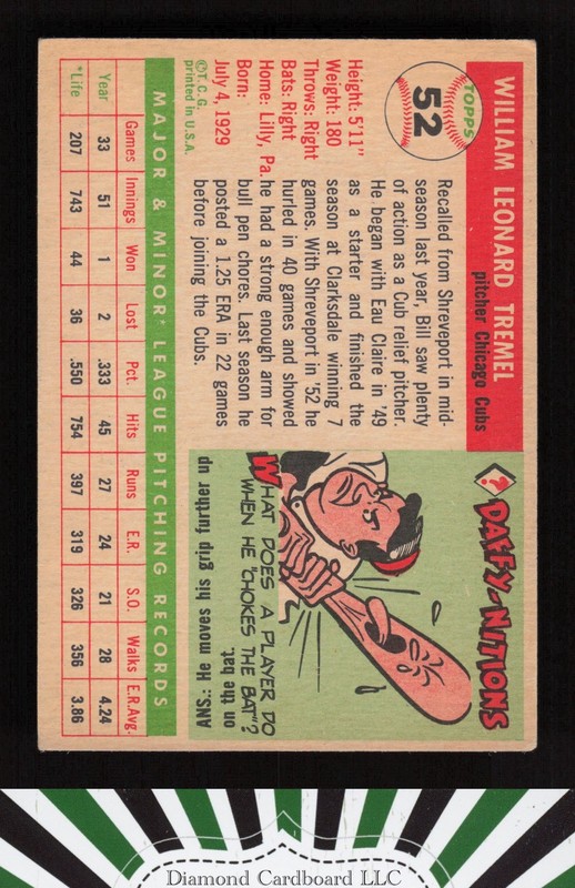 1955 Topps #52 Bill Tremel VGEX c, back