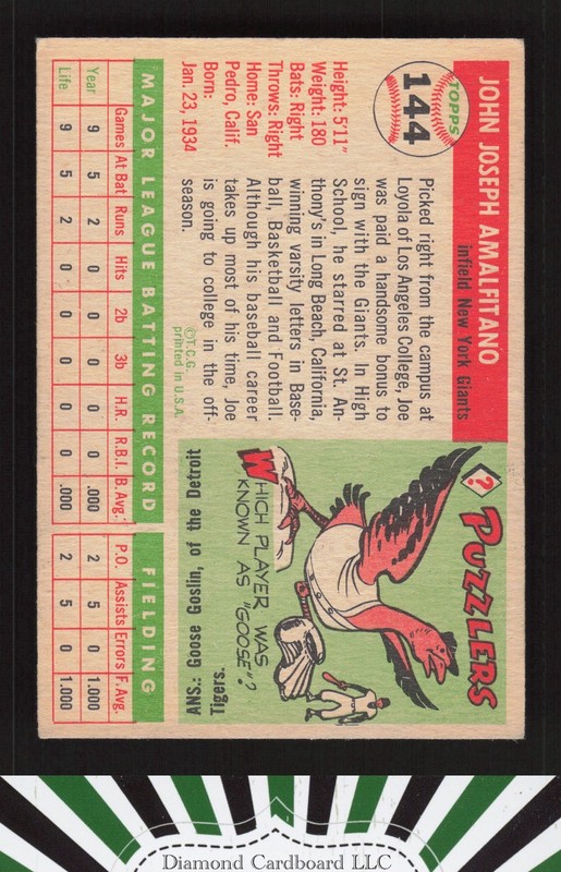 1955 Topps #144 Joe Amalfitano VGEX f, back