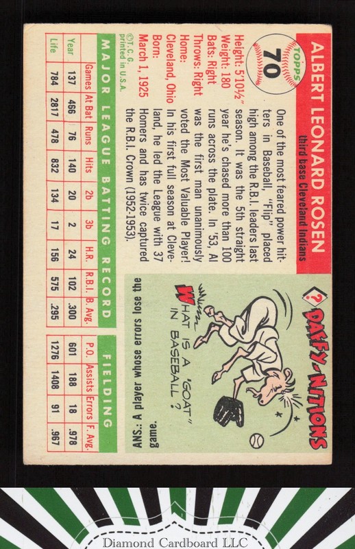 1955 Topps #70 Al Rosen VGEX i, back