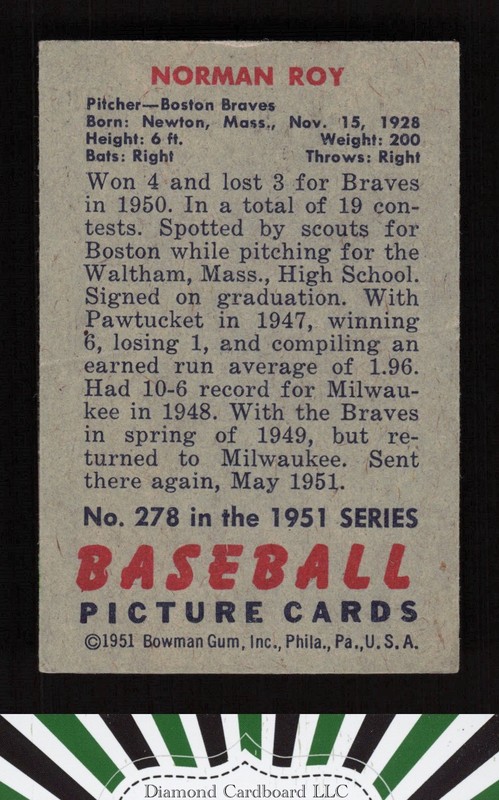 1951 Bowman #278 Norman Roy VGEX, back
