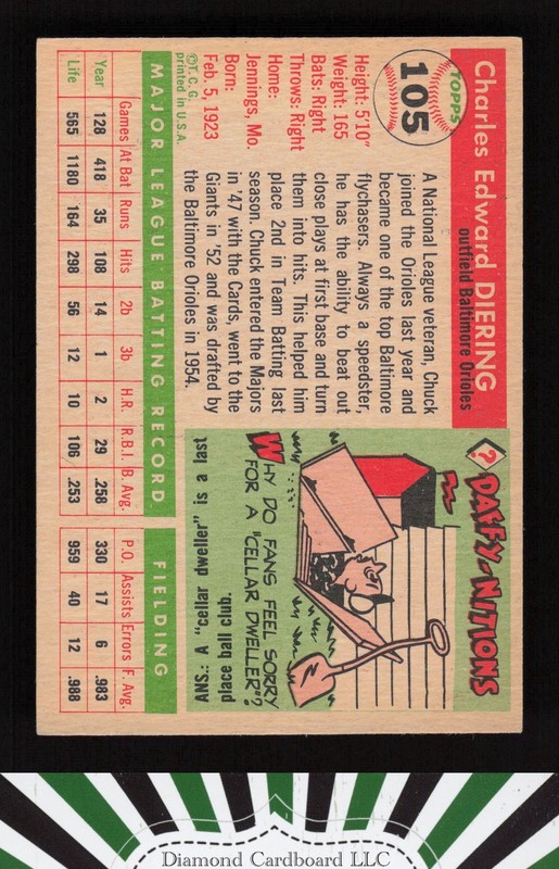 1955 Topps #105 Chuck Diering EX+ n, back