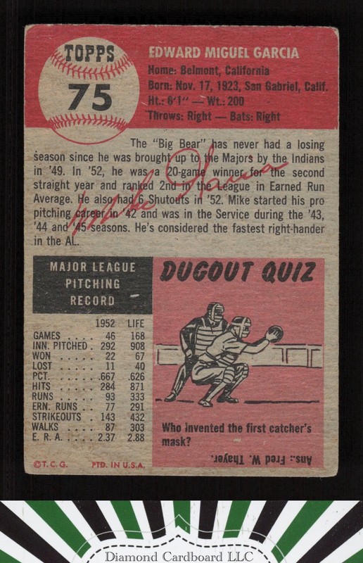 1953 Topps #75 Mike Garcia GD c, back