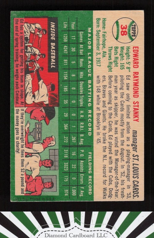 1954 Topps #38 Eddie Stanky VG h, back